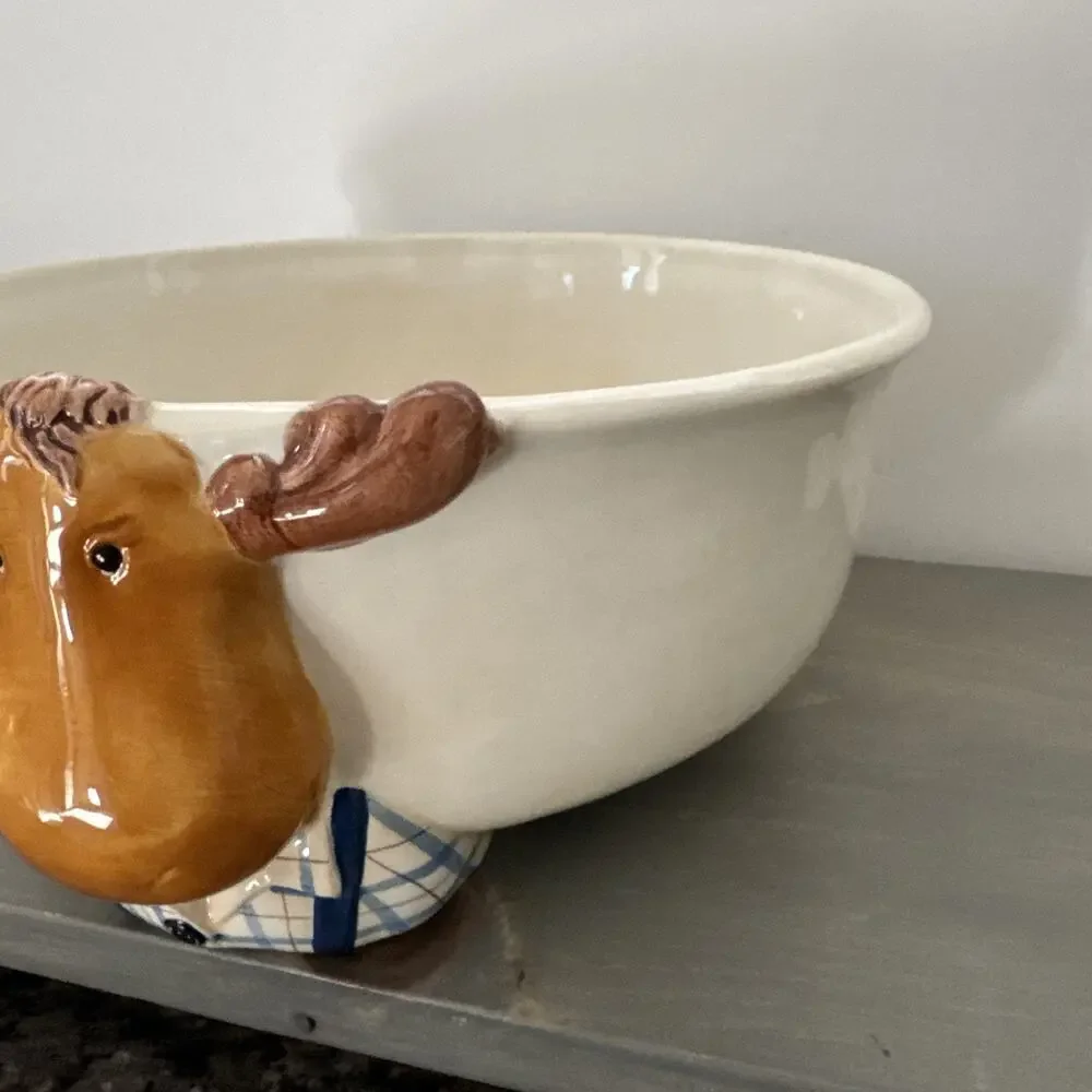 Harry And David Big Moose Ceramic Bowl 3-D Rare 10”wide 4.5” Tall